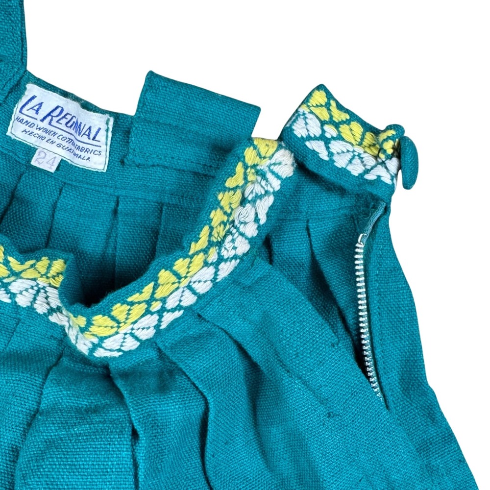Vtg LaRegional Handwoven Skirt Womens Size 24 Folk Art Teal Multicolor Guatemala - Picture 7 of 10